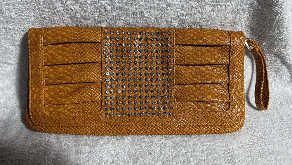 Faux Snakeskin Rhinestone Clutch Bag